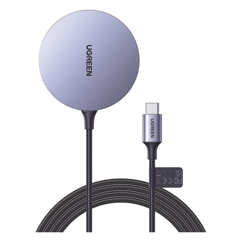 Cargador Inalámbrico Magnético | 15W | Tecnología Magsafe | Qi | Certificado MFM | Modulo de Carga Original | Carga Rápida | Fuerte Absorción Magnética | Cable de Nylon Trenzado | 1.5 metros | Multi Protecci&o UGREEN 30233