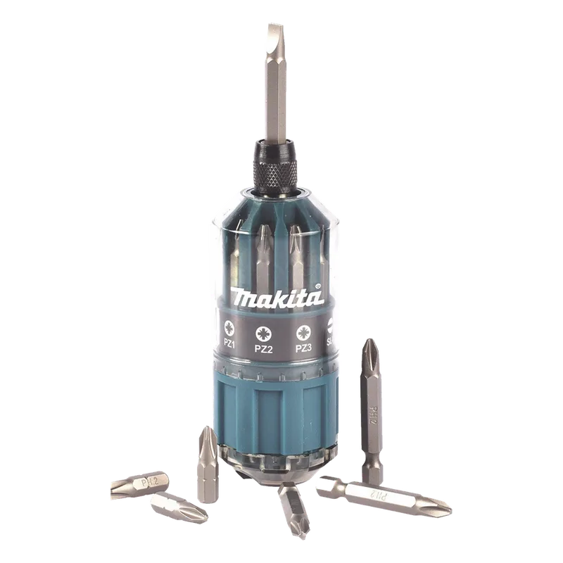 Desarmador Makita Con 18 Puntas intercambiables Tipo: Ph 2, Pz 1, Pz 2, Pz 3, SI 4, SI 5, SI 6. B43000