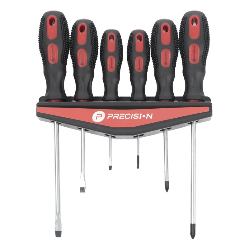 Juego de 6 desarmadores CrV con organizador y Mango Bicolor. PRECISION PST-H020-07