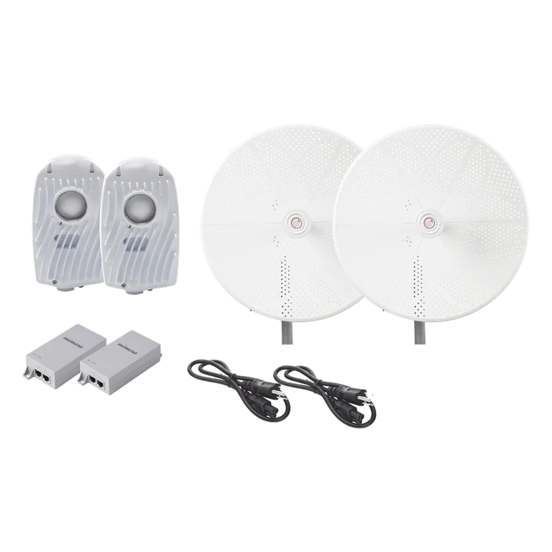 Kit de 2 radios B5X con antenasTXPD34B5X de (34 dBi), rango de frecuencia extendida (4.9 a 6.4 GHz), incluye inyector POE, cable de alimentación y para alineación, distancia de hasta 40 km MIMOSA NETWORKS B5XTXPD34KIT