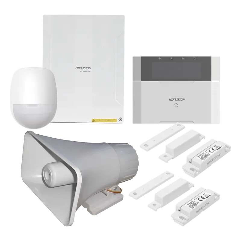 KIT Panel de Alarma AX HYBRID PRO / 1 Panel Híbrido / 1 Teclado LCD / 1 PIR / 2 Contactos Magnéticos / 1 Sirena de 30 Watts HIKVISION DS-PHA64-LP/PACK(30W)