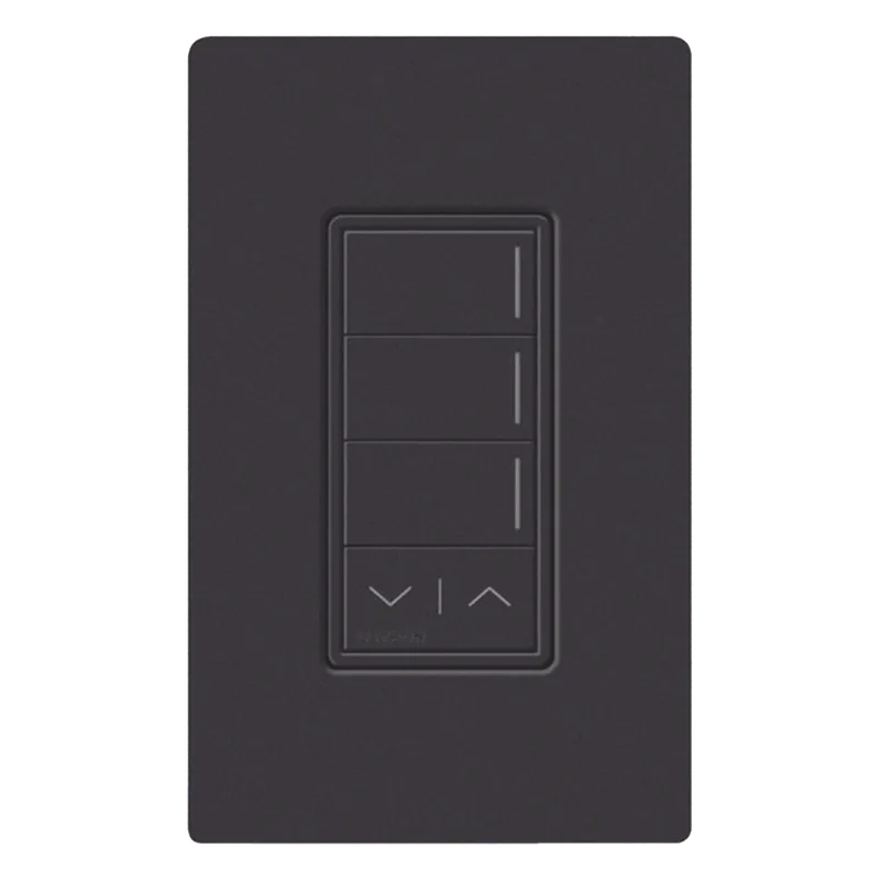 Botonera de pared Sunnata con 3 botones de escena y barra subir/bajar, retroiluminada, acabado Midnight, RadioRA 3 LUTRON RADIORA 3 RRSTHN3RLMN
