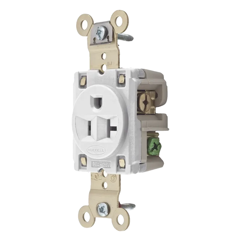 Contacto Sencillo / 20 A 125 V / 2 Polos 3 Hilos / Nema 5-20R / Color Blanco / Grado Industrial. HUBBELL HUB-HBL-5361-W