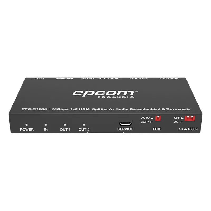 Splitter HDMI 1x2 | 4K@60Hz | Extractor de Audio | Down Scaler | HDR 4:4:4 | EDID | 18Gbps EPCOM PROAUDIO EPC-B12SA