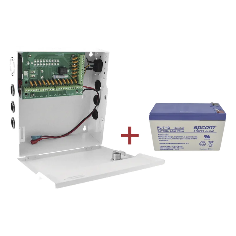 Kit / Fuente con 18 salidas / 20 Amperes totales / Ajuste de voltaje de 11-15 V / 20 A modelo PLK12DC20ABK / + Batería incluída LK712 EPCOM POWERLINE PLK12DC20ABK/K