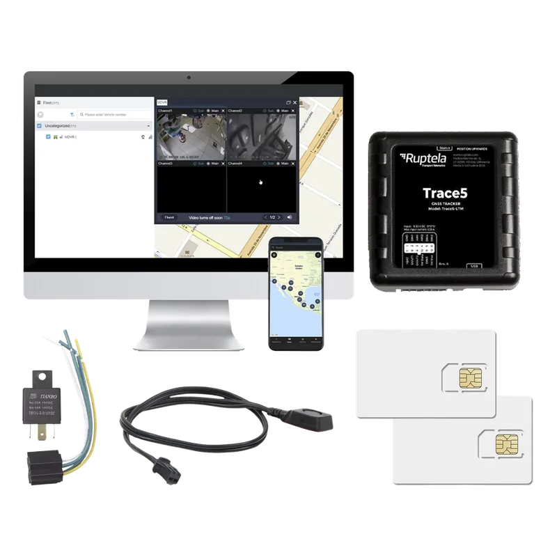 Kit de Localizador Vehicular 2G y 4G/ Rastreo / Conducción eficiente / Deteccion de Jammer / Registro de conductores / Relay + Botón de pánico + EPCOMGPSANUAL + SIM500MB2Y RUPTELA TRACE5KIT3