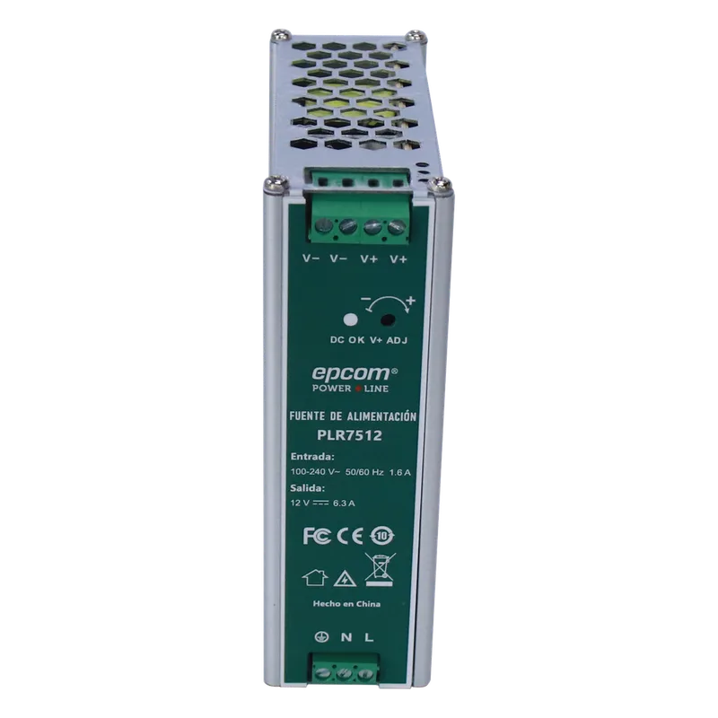 Fuente de alimentación /Entrada: 100-240 Vac /Salida: 12 Vcc / 6.3 A / 75 W / din rail EPCOM POWERLINE PLR-7512
