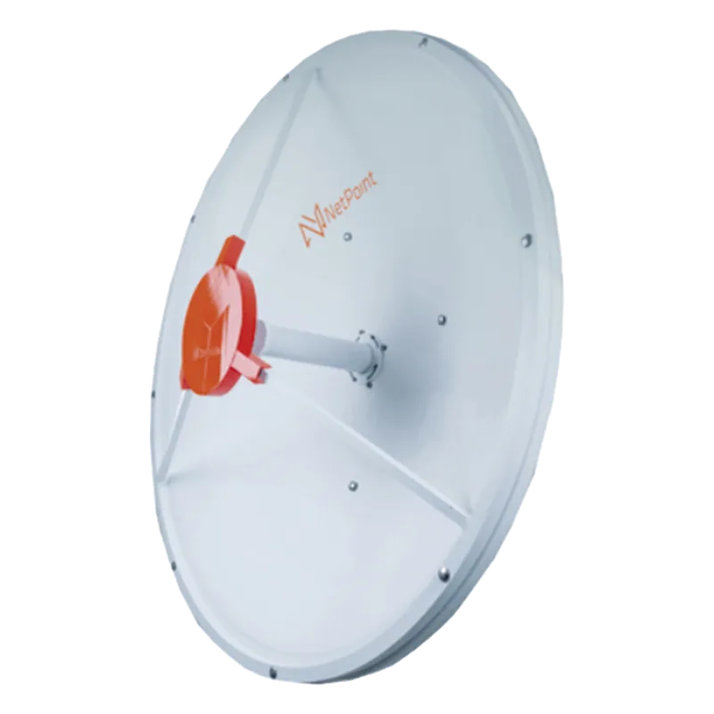Antena de parabola profunda, blindada, con supresión al ruido de 3 ft, 4.5-5.5 GHz, Ganancia 34 dBi con SLANT de 45 ° y 90 °, ideal para hasta 60 km, Conectores N-hembra, montaje. NetPoint NP4530