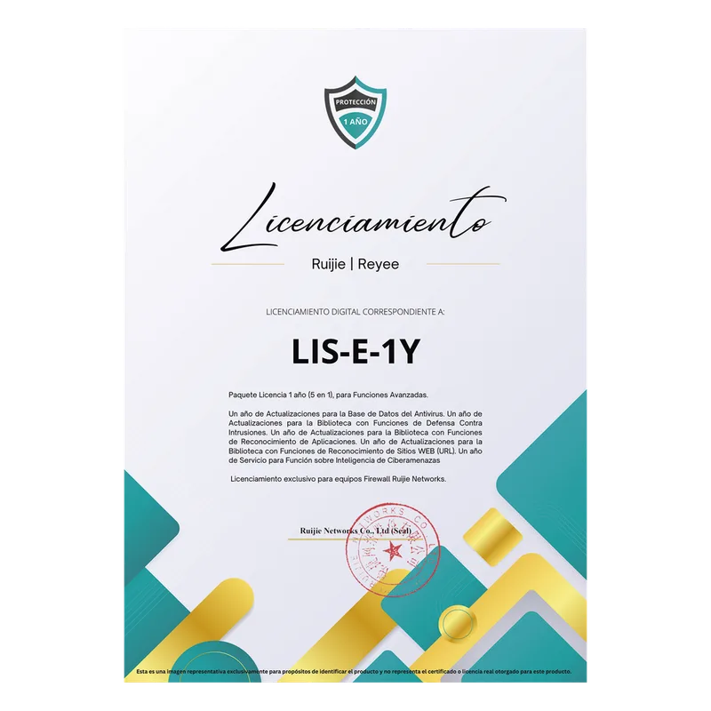 Paquete Licencia 1 año (5 en 1), para Funciones Avanzadas Firewall modelo Z3200 series RUIJIE RG-WALL1600-Z3200-S-LIS-E-1Y