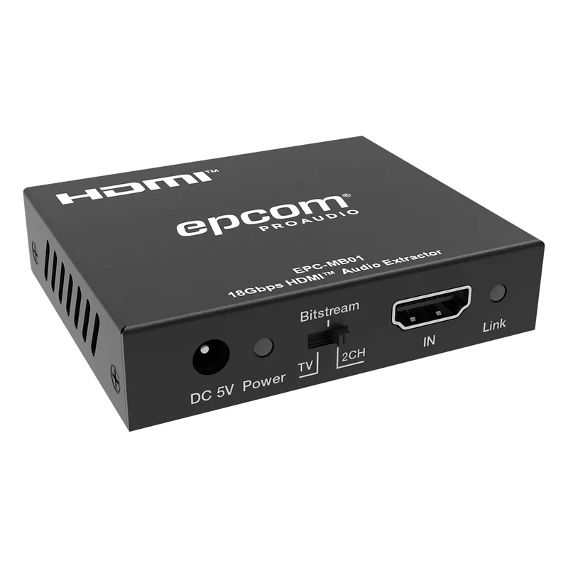 Extractor de Audio HDMI | 18 Gbps | HDCP 2.2 | Resolución 4K2K@60Hz | YUV444 | HDR 10 bits |Audio Óptico y Estéreo L/R EPCOM PROAUDIO EPC-MB01