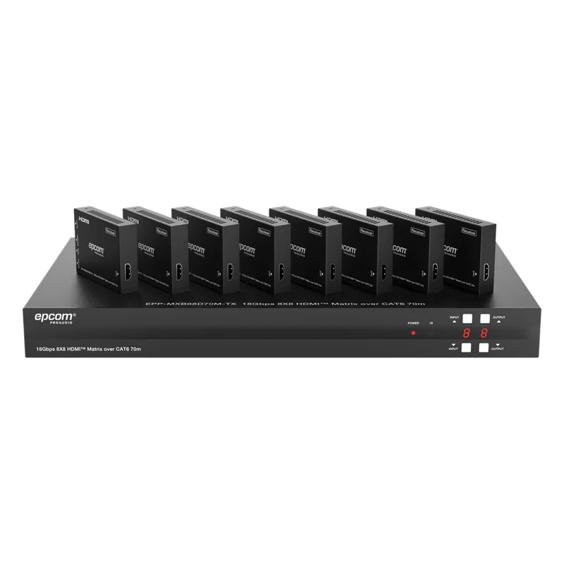 Matriz HDMI 8x8 | 4K@60Hz 4:4:4 | 8 Salidas HDMI + 8 CAT | Extensión hasta 70 m | Audio HD | Control IR/LAN/RS-232/Web GUI EPCOM PROAUDIO EPP-MXB88D70M