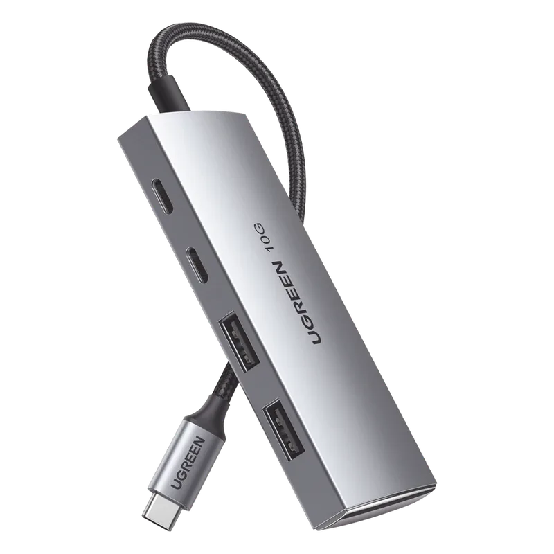 HUB USB-C 3.2 4 en 1 | 2 Puertos USB-C 3.2 (10 Gbps) | 2 Puertos USB-A 3.2 (10 Gbps) | Admite OTG | Compatible con MacBook, Chormebook, iMac, iPad Pro, iOS, Windows, Mac OS, Android | Carcasa de Aluminio | Nylon Trenzado. UGREEN 30758