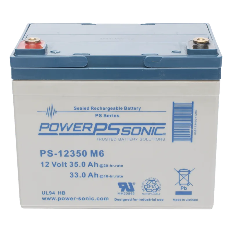 Batería 12V, 35AH, Para Respaldo, Tecnologías AGM/VRLA, 5 Años Vida Útil, Terminales M6, Reconocida UL POWER SONIC PS-12350-M6