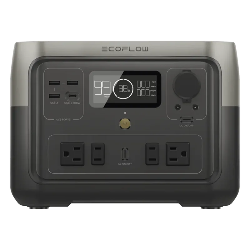 EcoFlow River 2 Max | Estación de Energía Portátil 512Wh Litio LFP / 4 AC 500 W (Max. 1000W) / 1 USB-C 100W / 3 USB -A 12W / Cargador de Coche 8A a 12 o 24V / Conectividad WiFi y Bluetooth (App) / Carga Solar 220W Max. EFR610