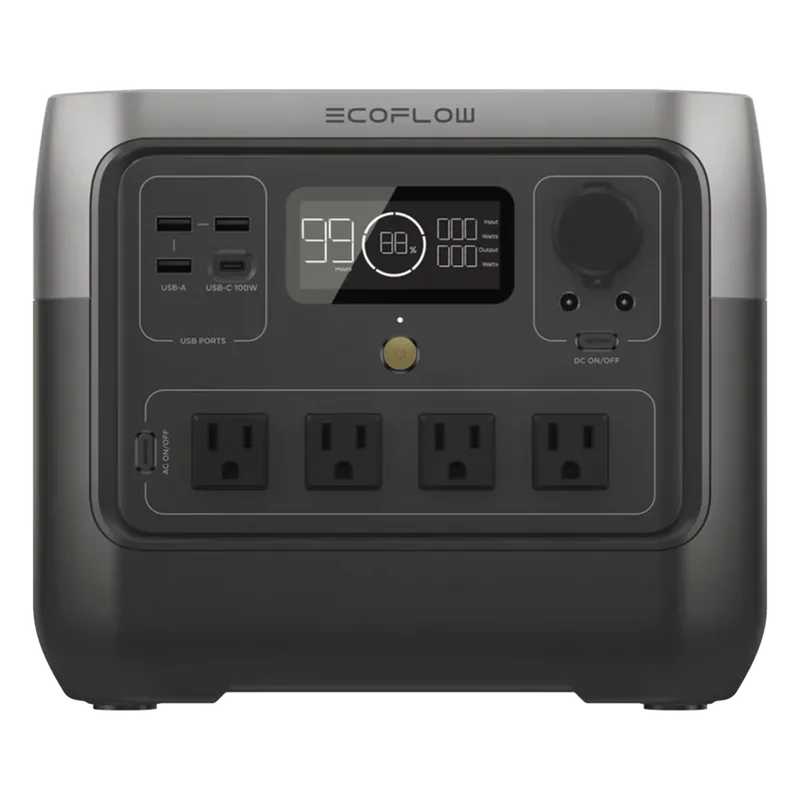 EcoFlow River 2 Pro | Estación de Energía Portátil 768Wh Litio LFP / 4 AC 800W (Max. 1600W) / 1 USB-C 100W / 3 USB -A 12W / Cargador de Coche 10A, 126W Max. / Conectividad WiFi y Bluetooth (App) / Carga Solar 220W Max. EFR620