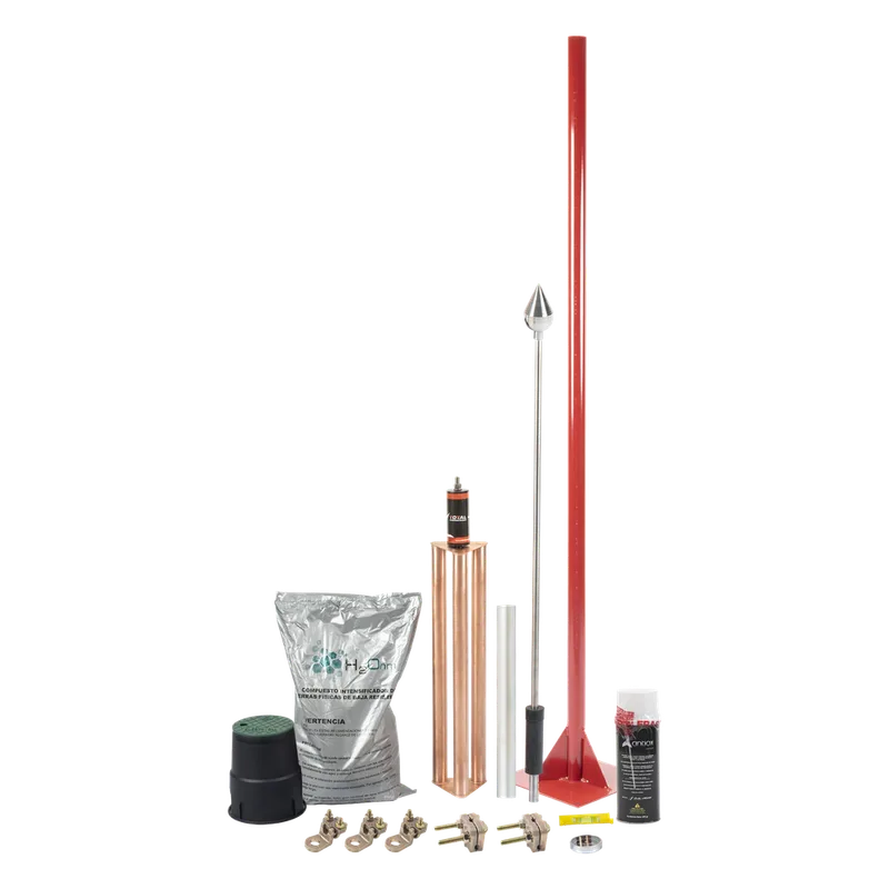 Kit Pararrayo con Accesorios para Protección de Diámetro de 80 m. TOTAL GROUND KIT-MASTER-ALU-V2