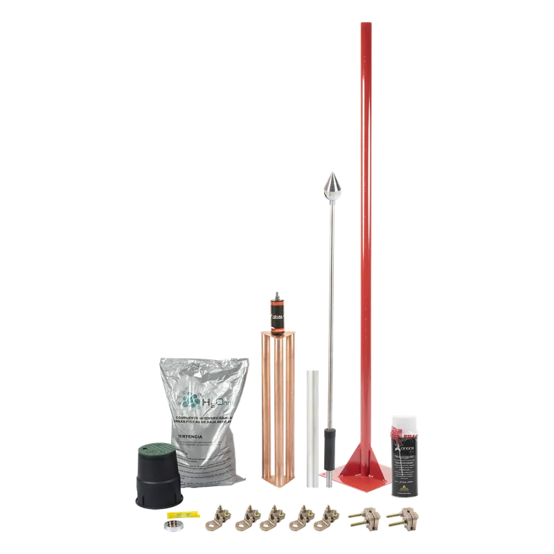 Kit Pararrayo con Punta en Aluminio con Accesorios para Protección de Diámetro de 160 m. TOTAL GROUND KIT-MASTER-01-V2