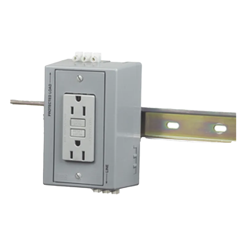Caja Utilitaria para Montaje en Riel Din con Contacto Duplex de 15 A 125 V / Nema 5-15R / Gris. HUBBELL HUB-DRUB-GFI15