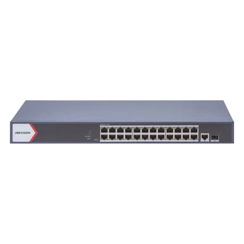 Switch Gigabit PoE+ / Monitoreable / 24 Puertos 1000 Mbps PoE+ / 1 Puerto 100 uplink / 1 Puerto 1000 Mbps Uplink / 1 Puertos SFP Uplink / Configuración Nube desde Hik-PartnerPro / Modo Extendido hasta 300 Metros / 370 W HIKVISION DS-3E1526P-EI