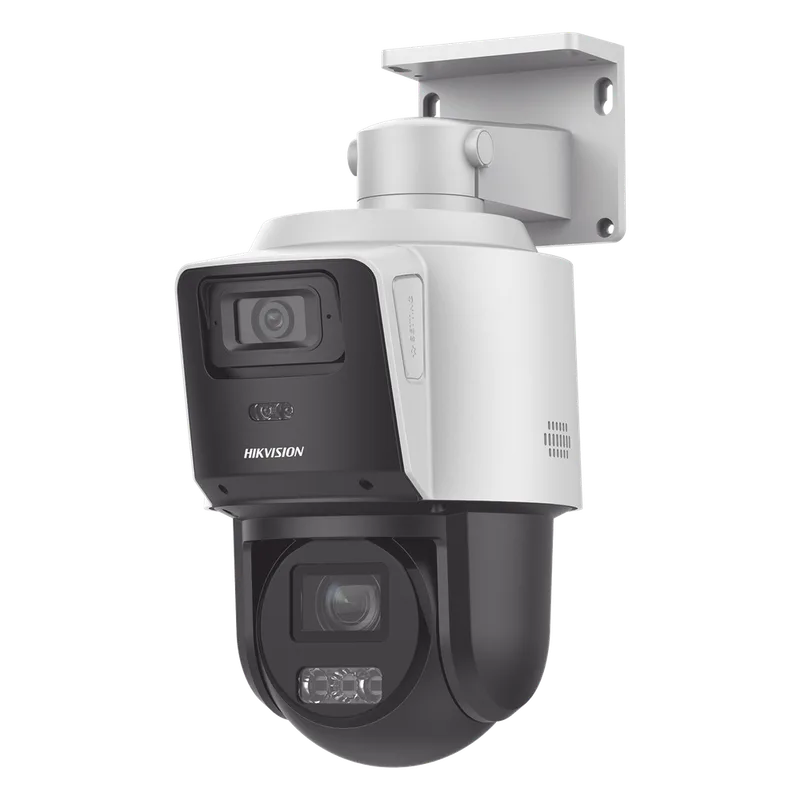 [TandemVu] PTZ IP 4 Megapixel con Cámara Panorámica 4 Megapixel / 4X Zoom / Dual Light (40 mts IR + 30 mts Luz Blanca) / ACUSENSE / IP66 / PoE+ / Audio de Dos Vías / Micro SD / Incluye Base para Techo o Pared HIKVISION DS-2SE3C404MWG-E/14