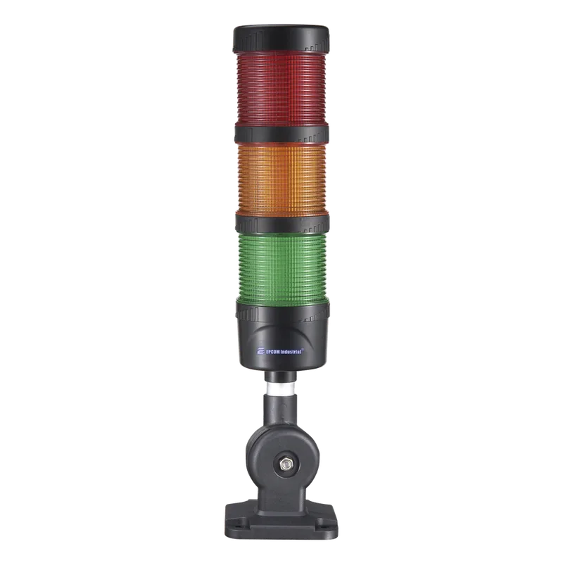 Torre LED Indicadora de estado de 3 niveles color Rojo, Ámbar y Verde, con Buzzer integrado a 85 dB, a 24 VCD con Montaje incluido de 60 mm de diámetro EPCOM INDUSTRIAL SIGNALING EI-3-RAG-24