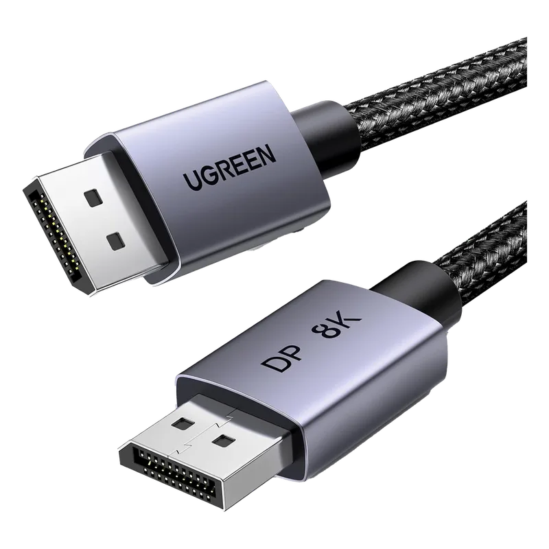 Cable DisplayPort 1.4 | 3 Metros (9.84 Pies) | Resolución 8K@60Hz | Blindaje Interno Múltiple | 3D/HDR+/HDCP | 32.4 Gbps | FreeSync G-Sync | Certificado VESA | Núcleo de Cobre Estañado | Malla de Nylon | Carcasa de Aluminio UGREEN 25906