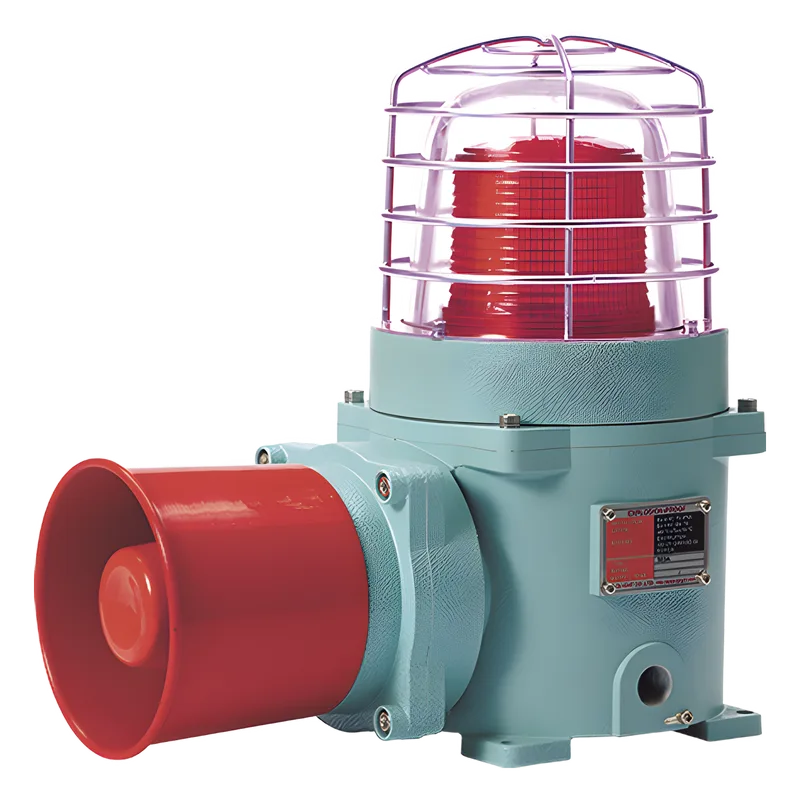 Combinación de baliza LED color Rojo con patrón fijo y flasheante con sirena electrónica, volumen máx. 120 dB para zonas peligrosas a 120 VCA QLIGHT SESAL-WS-120-R-ATEX
