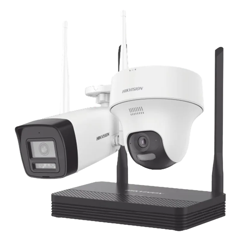Kit IP Inalámbrico 4 Megapixel / NVS 4 Canales / 1 Cámara Bala Exterior + 1 Cámara Turret Interior con Lente 2.8 mm y Dual Light / Audio Bidireccional (Micrófono y Bocina) / Soporta Micro SD de 512 GB HIKVISION NKS424W02H