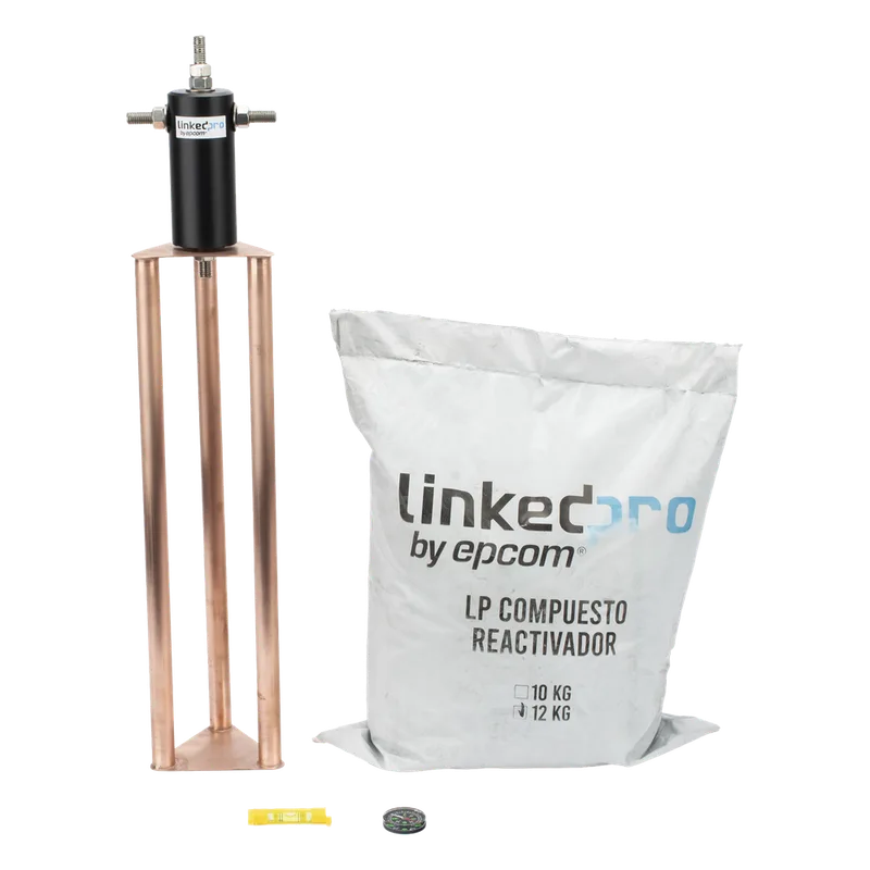 Electrodo Puesta a Tierra 60A / Cobre Electrolítico / Diseño Delta / Filtro Equipotencial / Compuesto 12 kg / 50 cm (19.7 in) LINKEDPRO BY EPCOM LP-GROUND-60A