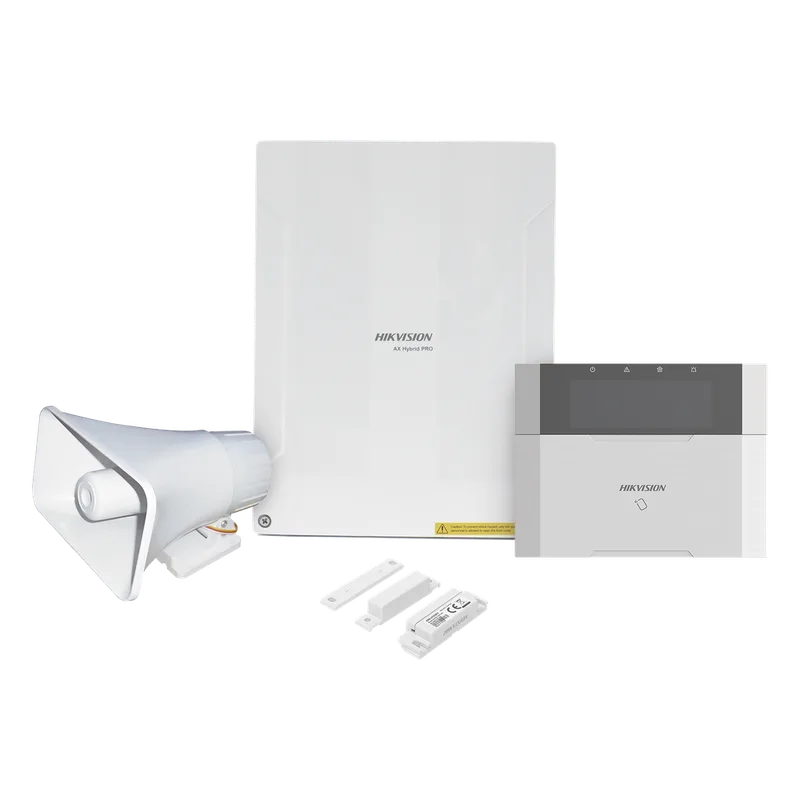 KIT Panel de Alarma AX HYBRID PRO / 1 Panel Híbrido / 1 Teclado LCD / 1 Contacto Magnético / 1 Sirena de 30 Watts HIKVISION AXHYBRIDPRO-KIT