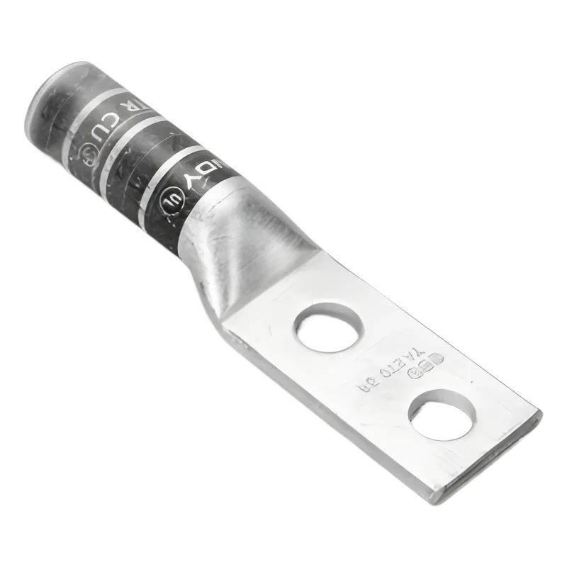 Zapata Terminal de Compresión de Barril Largo con Doble Ojillo para Tornillo 1/4" y Cable 6 AWG / Espaciado de 5/8". HUBBELL BURNDY HUB-YA6-C2T-C14