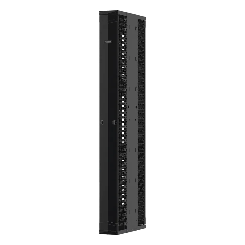 Organizador Vertical PatchRunner™ Mejorado, Doble (Frontal y Posterior), Para Rack Abierto de 45 Unidades, 12in de Ancho, Color Negro PANDUIT PE2VD12