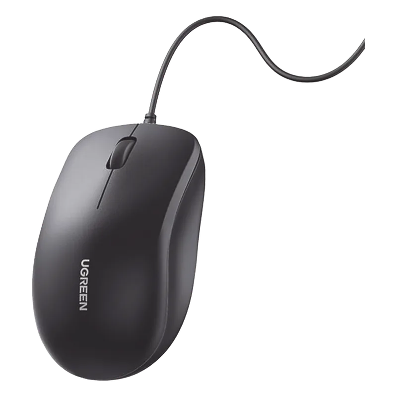Mouse Óptico USB | Cable USB de 1.5 metros | 3 Botones | 1200DPI | Diseño Ergonómico | Silencioso | Color Negro | Windows / MacOS / Linux / Chrome y otros | También Compatible con DVR / NVR. UGREEN 90789