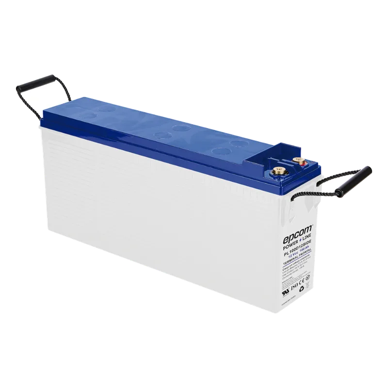 Batería de Ciclo Profundo AGM-VRLA / 12V 100Ah (10h) / Placas Gruesas Alta Densidad / Carcasa Ignífuga UL94-V0 / Terminal M8 / Baja Autodescarga / 1620A Cortocircuito EPCOM POWERLINE PL100D12SIDE