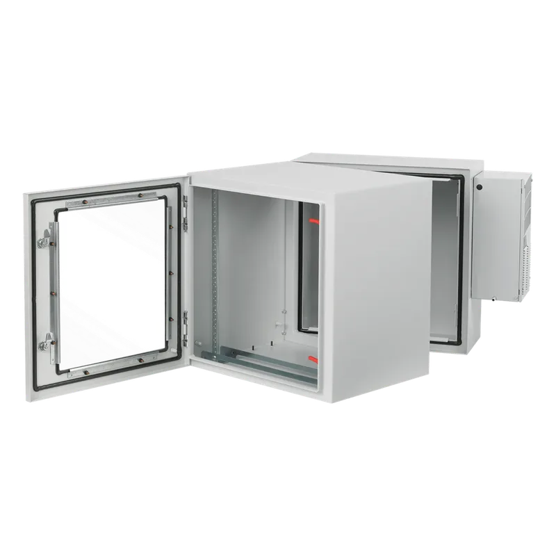 Gabinete Rack ProTek con Bisagra Doble Tipo 4 12U, Ventana de Vidrio, Aire Acondicionado, Montaje Pared, 600x612x710 mm Acero Gris Claro HOFFMAN PTHW242428G2A