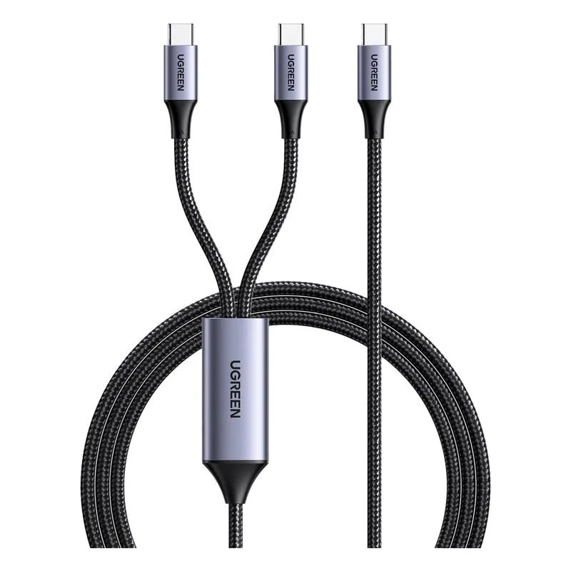 Cable USB-C a Y (USB-C & USB-C) | 1.5 Metros | Carga Rápida de hasta 100W | PD3.0 | QC4.0/3.0/2.0 | FPC | AFC | Protección Integrada| Caja de Aluminio | Nylon Trenzado | Amplia Compatibilidad | Color Negro. UGREEN 35087
