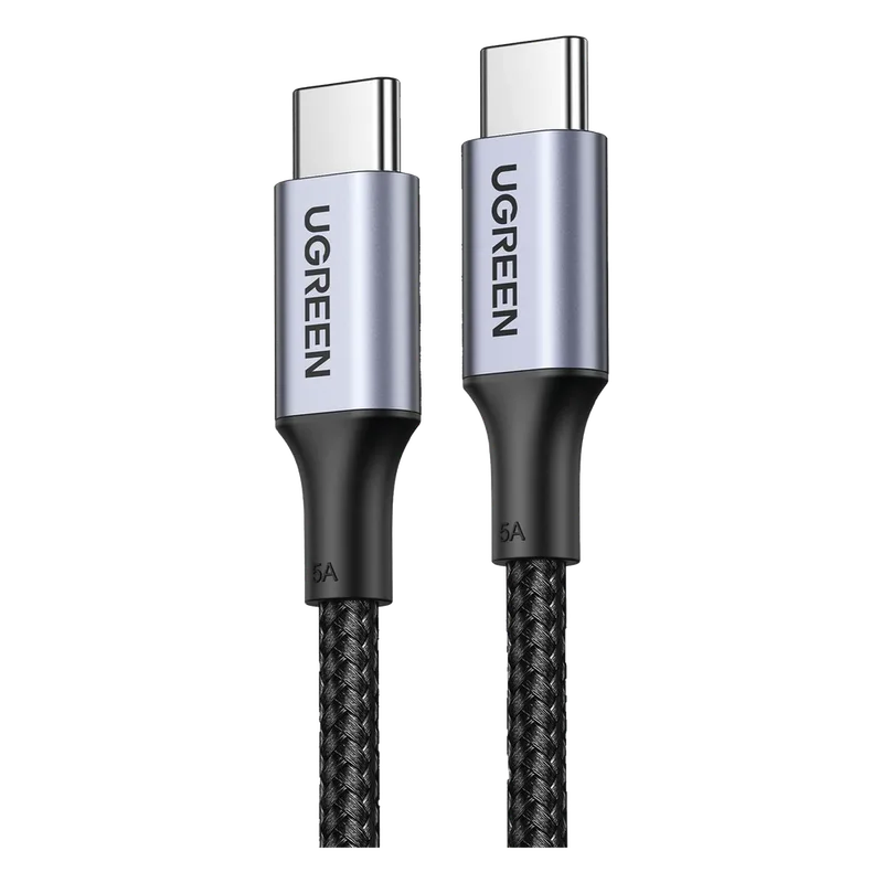 Cable USB-C a USB-C | 2 Metros | Carga Rápida de hasta 100W | Transferencia de datos 480 Mbps | PD3.0 | QC4.0/3.0/2.0 | FPC | AFC | Protección Integrada| Caja de Aluminio | Nylon Trenzado | Amplia Compatibilidad | Color Negro. UGREEN 70429