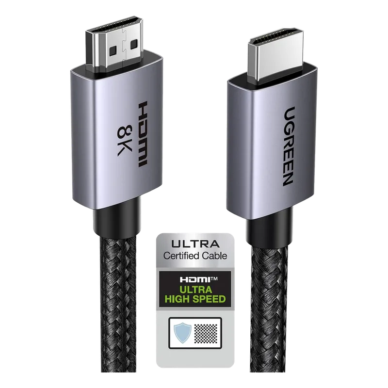 Cable HDMI 2.1 de 8K@60Hz | 3 metros | 48Gbps | HDR10+ | 3D Inversivo| eARC | Dolby ATMOS | VVR | QMS | QFT | ALLM | 3 modos de Visualización | Certificado HDMI 8K | Niquelado | Nylon Trenzado | Carcasa de Aluminio. UGREEN 25911