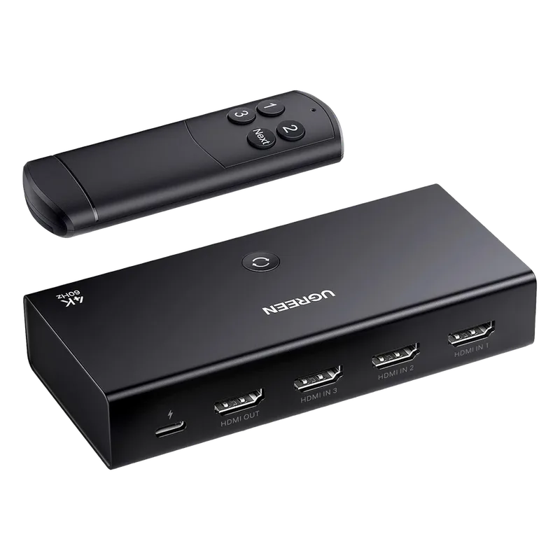 Conmutador HDMI Switch 4@60Hz | 3 Entradas a 1 Salida | 3D | HDR | Dolby Atmos | DTS5.1/7.1 | HDCP2.2 | PCM2.0 | HDMI2.0 | Reduce el Retraso y la perdida de fotogramas | Incluye Control Remoto. UGREEN 15376
