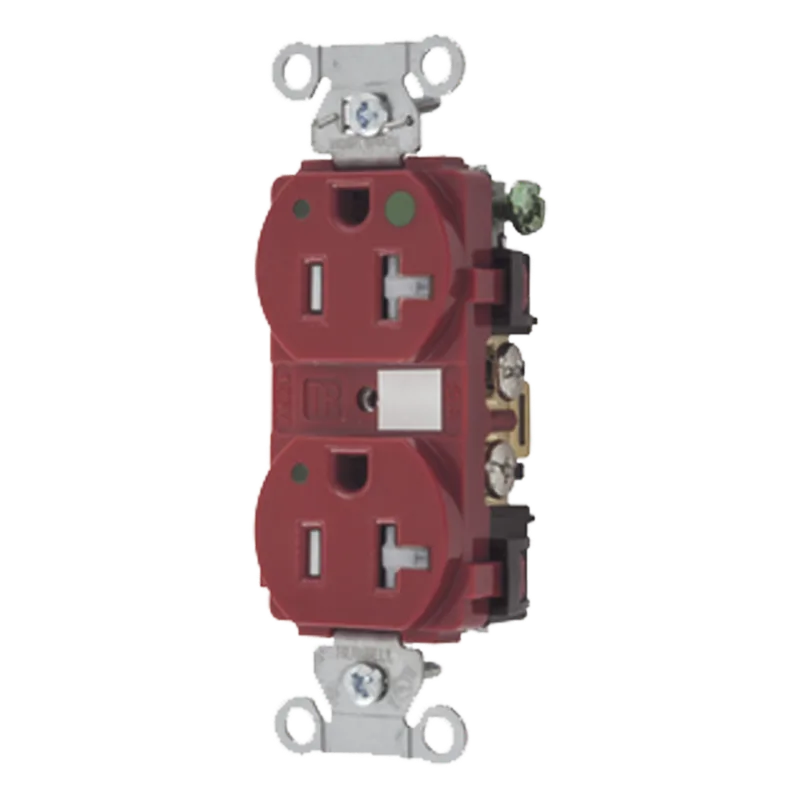 Contacto Duplex de 20 A 125 V CA/ A prueba de Manipulaciones / Nema 5-20R / Grado Hospitalario / Color Rojo. HUBBELL HUB-8300-RED-LTRA