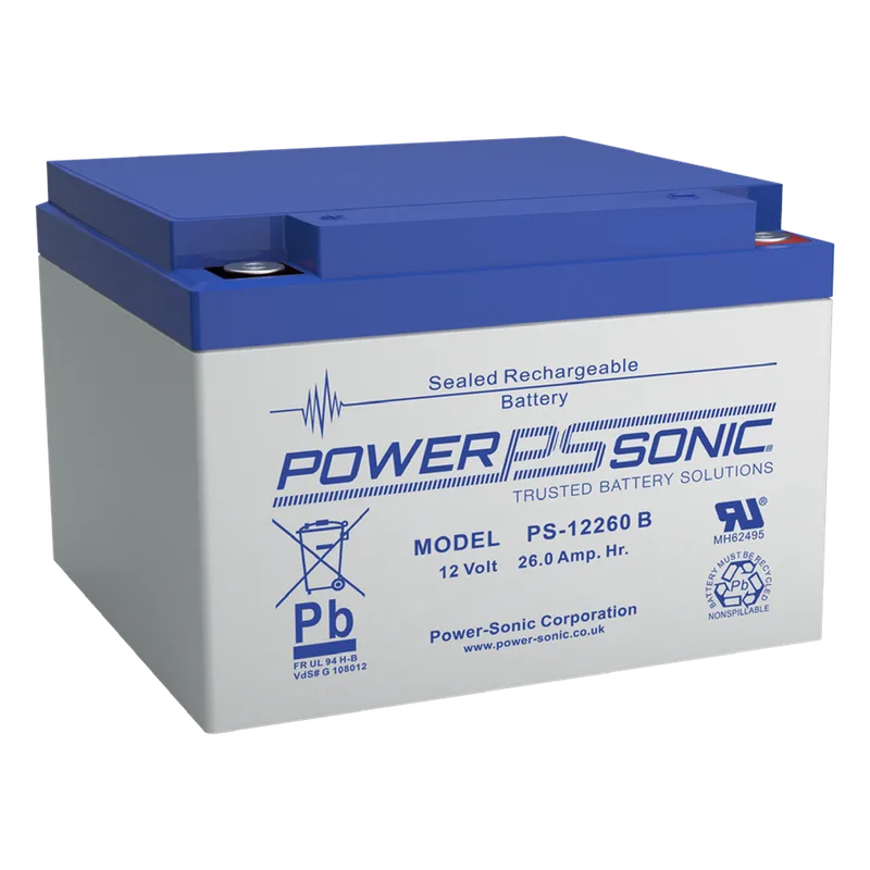 Batería 12V, 26AH, Para Respaldo, Tecnologías AGM/VRLA, 5 Años Vida Útil, Terminales M5, Reconocida UL POWER SONIC PS-12260-B
