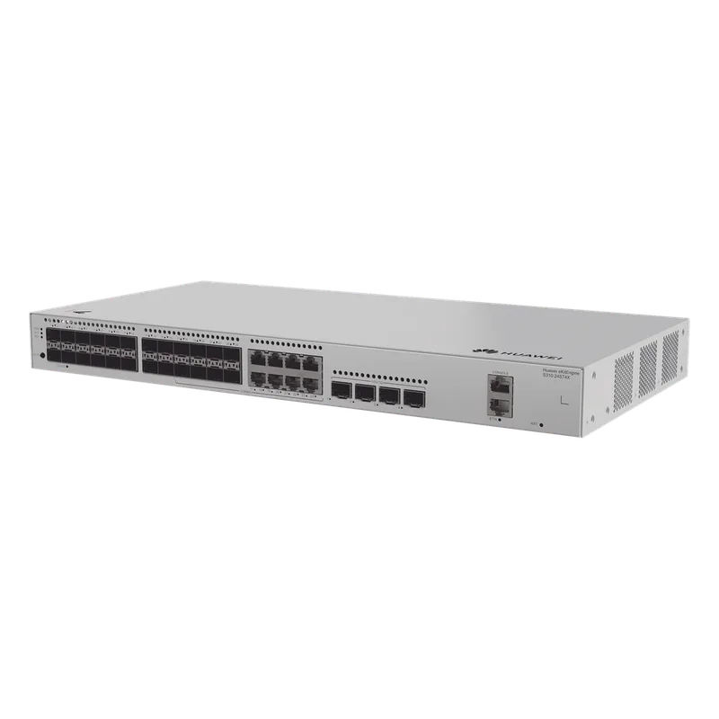Switch de Distribución/Core Gigabit Administrable Capa 3 / 24 puertos 1GE SFP ( Combo con 8 Puertos 10/100/1000 Mbps) / 4 Puertos 10GE SFP+ Uplink / ERPS / Rutas Estáticas / iStack / Administración Nube Gratis HUAWEI S310-24ST4X