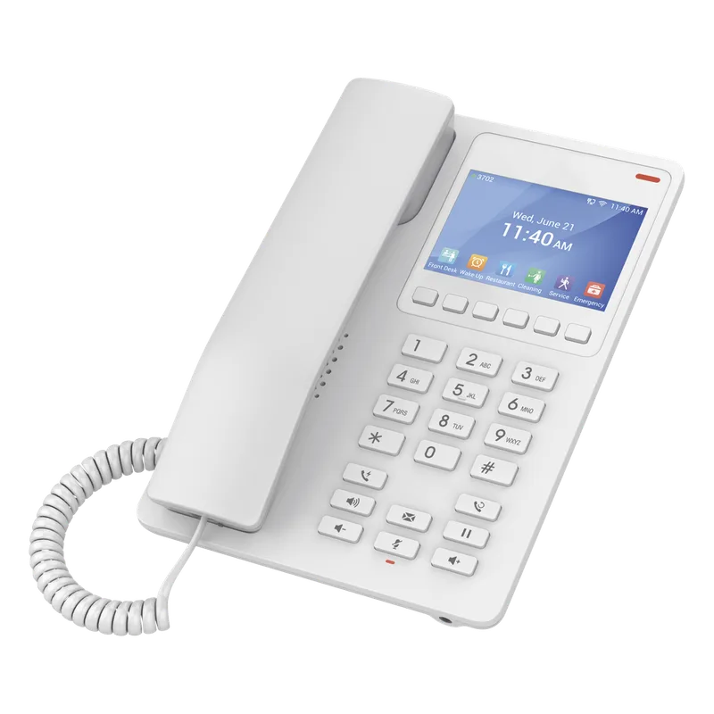 Teléfono IP WiFi Hotelero con pantalla LCD a color, 2 líneas SIP con 2 cuentas, codec Opus, IPV4/IPV6, color blanco, con gestión en la nube GDMS GRANDSTREAM GHP630W