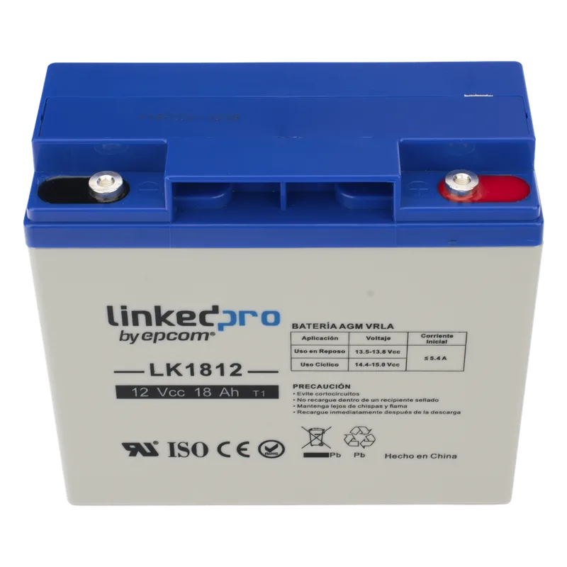 Batería de respaldo 12 V | 18 Ah | AGM | Especial para Seguridad Electrónica | UPS | Sistemas de Emergencia | Vida útil 5 años | Terminales M5 LINKEDPRO BY EPCOM LK1812