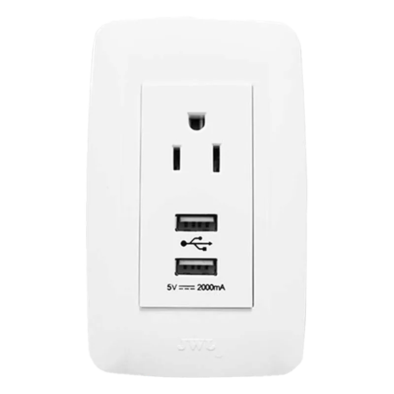 Contacto Sencillo de 15 A/ 127 V CA y 2 Conectores USB de 5 V CD 2A / Color Blanco. JWJ JTL-B72-70