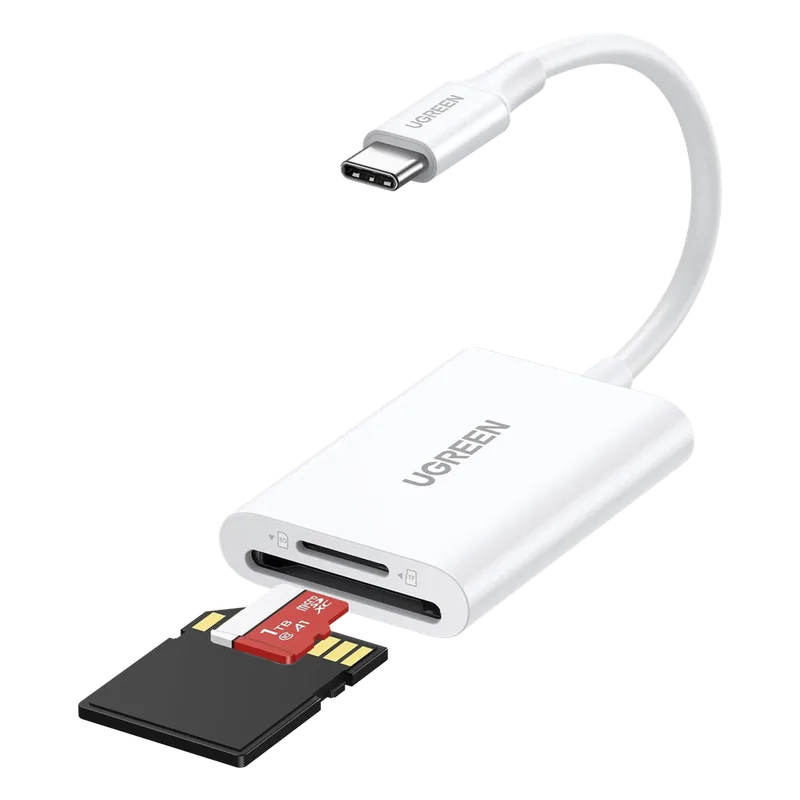 Lector de Tarjetas USB-C 3.1 | Soporta Micro-SD (TF) /SD | 5Gbps | 170 MB/s | OTG | Soporta hasta 2TB | Admite intercambio en Caliente | 2 tarjetas simultaneas | Soporta Windows/Mac OS/Linux | Color Blanco UGREEN 35506