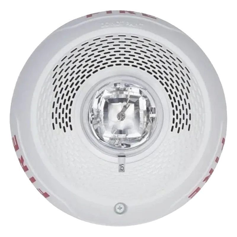Bocina con Lámpara Estroboscópica, Montaje en Techo, Color Blanco, Nuevo Diseño Moderno y Elegante y Menor Consumo de Corriente SYSTEM SENSOR SPSCWLED