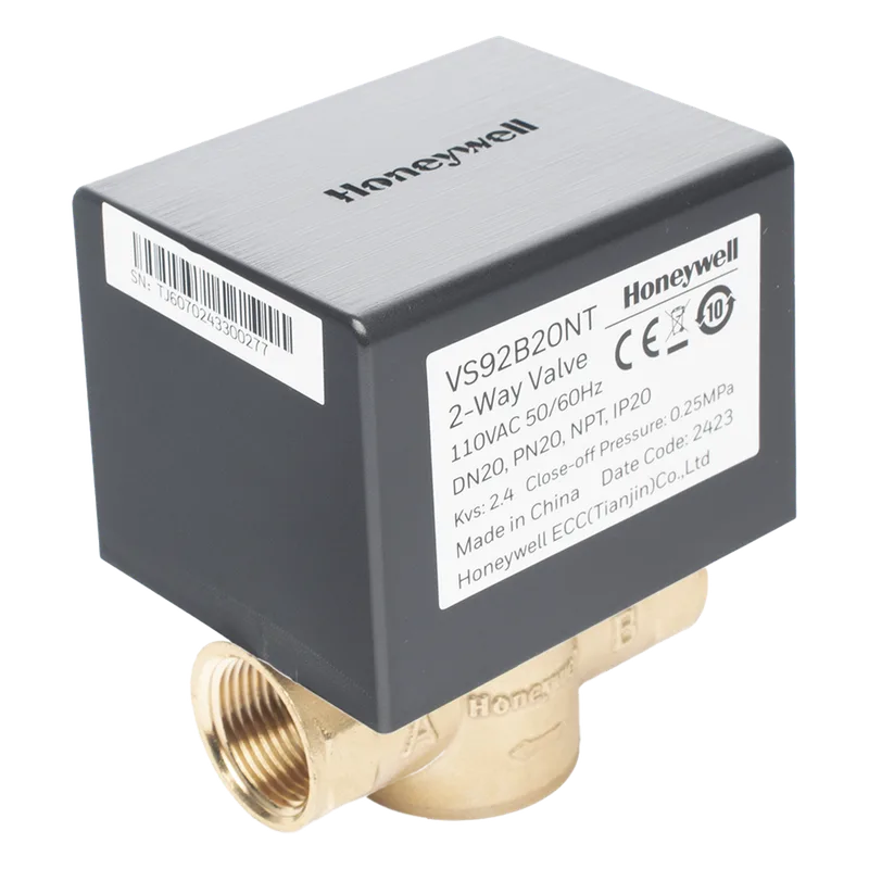 Válvula de control eléctrica de 2 vías para fancoil, retorno por resorte, normalmente cerrada, 110 V CA, DN20 (3/4"), conexión NPT HONEYWELL BMS VS92B20NT