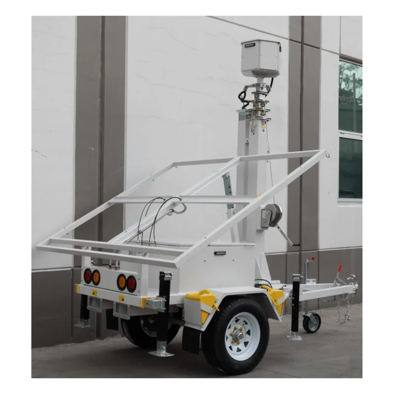 Traila / Remolque con Mástil Retráctil de 7.5 m. para Videovigilancia o Iluminación, con capacidad para Instalar Módulos Solares y Baterías (No incluidos) PRECISION PST-VTS-2P