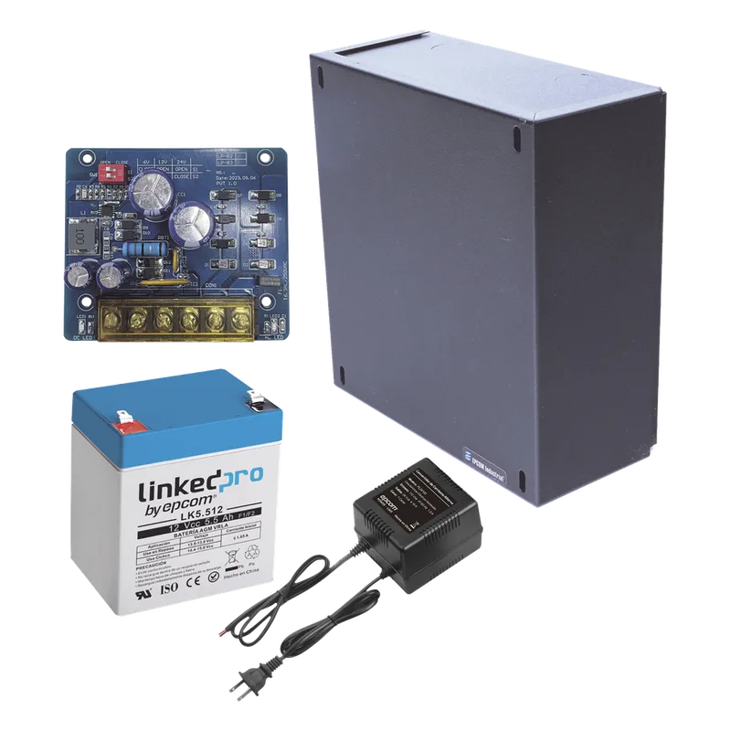 Kit con fuente PLB2 con salida de 12 Vcc a 1.5 Amper, incluye transformador y batería de 12 V a 5.5 Amper EPCOM POWERLINE KIT16B2LK5